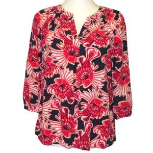 Crown & Ivy Navy/Coral Red Lionfish Print Top Size M